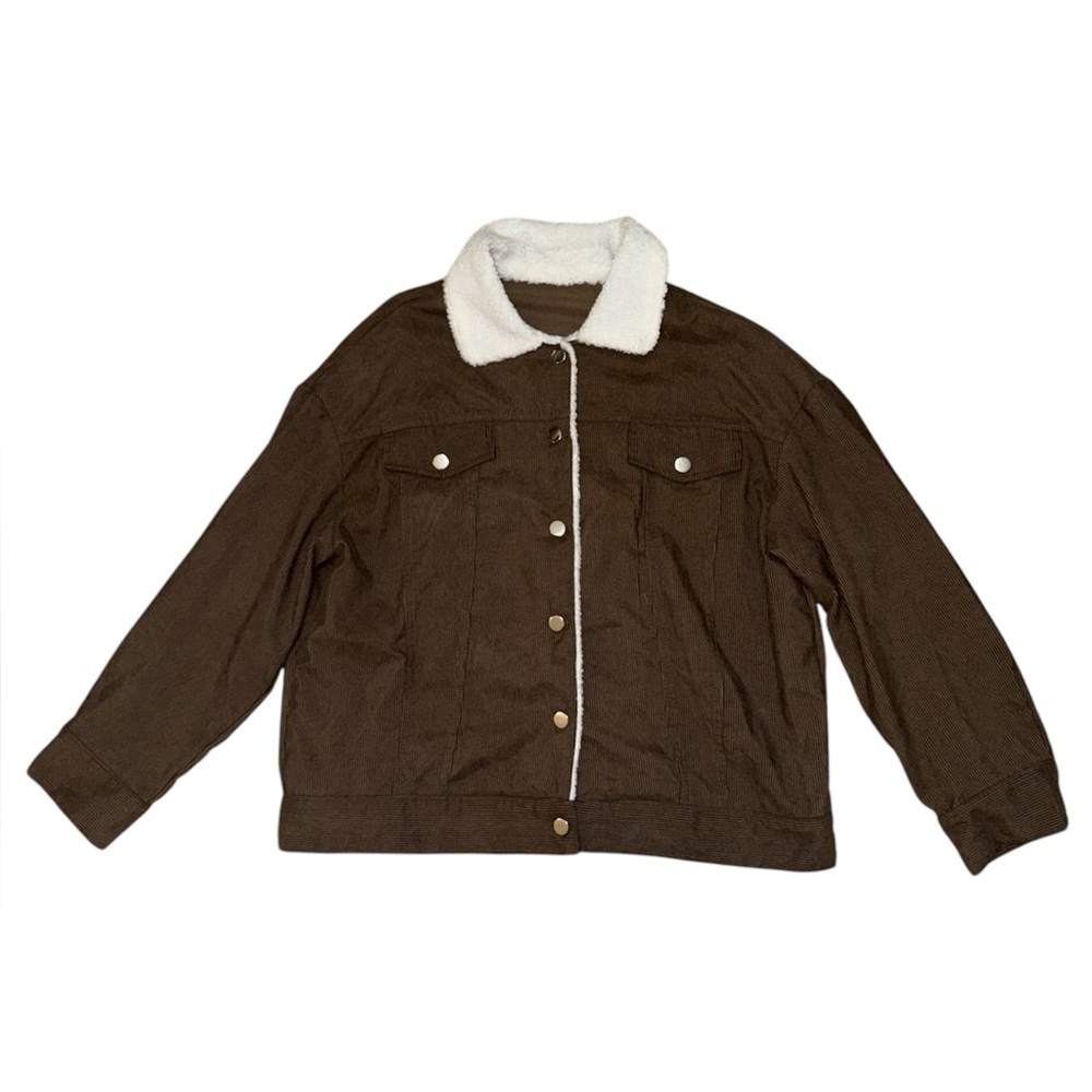 SHEIN brown white fuzzy shacket women’s size large